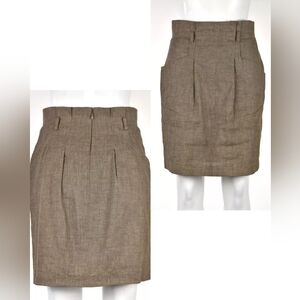 BCBGMAXAZRIA Linen Skirt Size Small Brown Pockets Zipper Closure